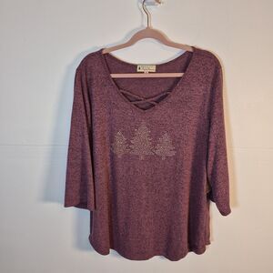 Magical Season Women's Christmas Sweater Size 1X  Heather Purple Studded Trees